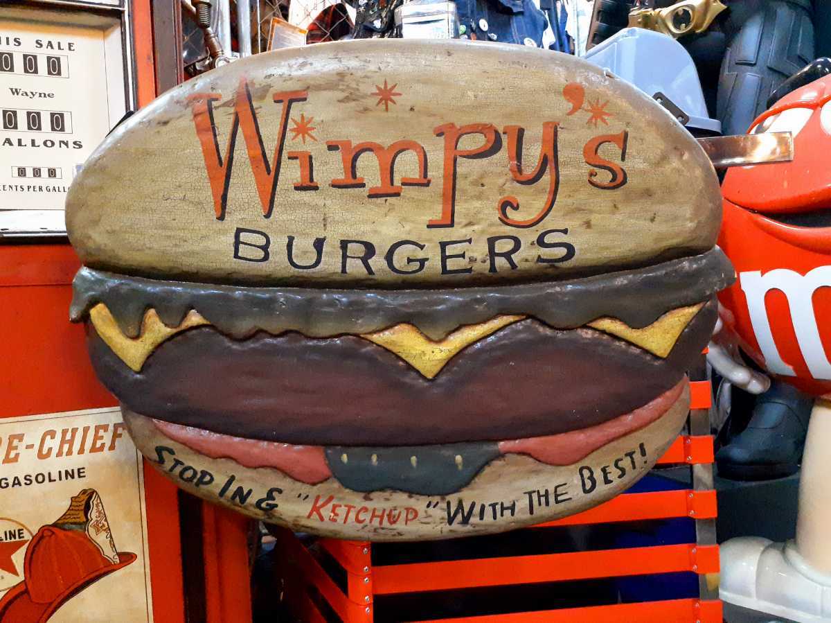 アメリカン雑貨カフェバーキッチンスタイルビンテージ特大wimpy'sBURGERS木製サインボードハンバーガー立体看板