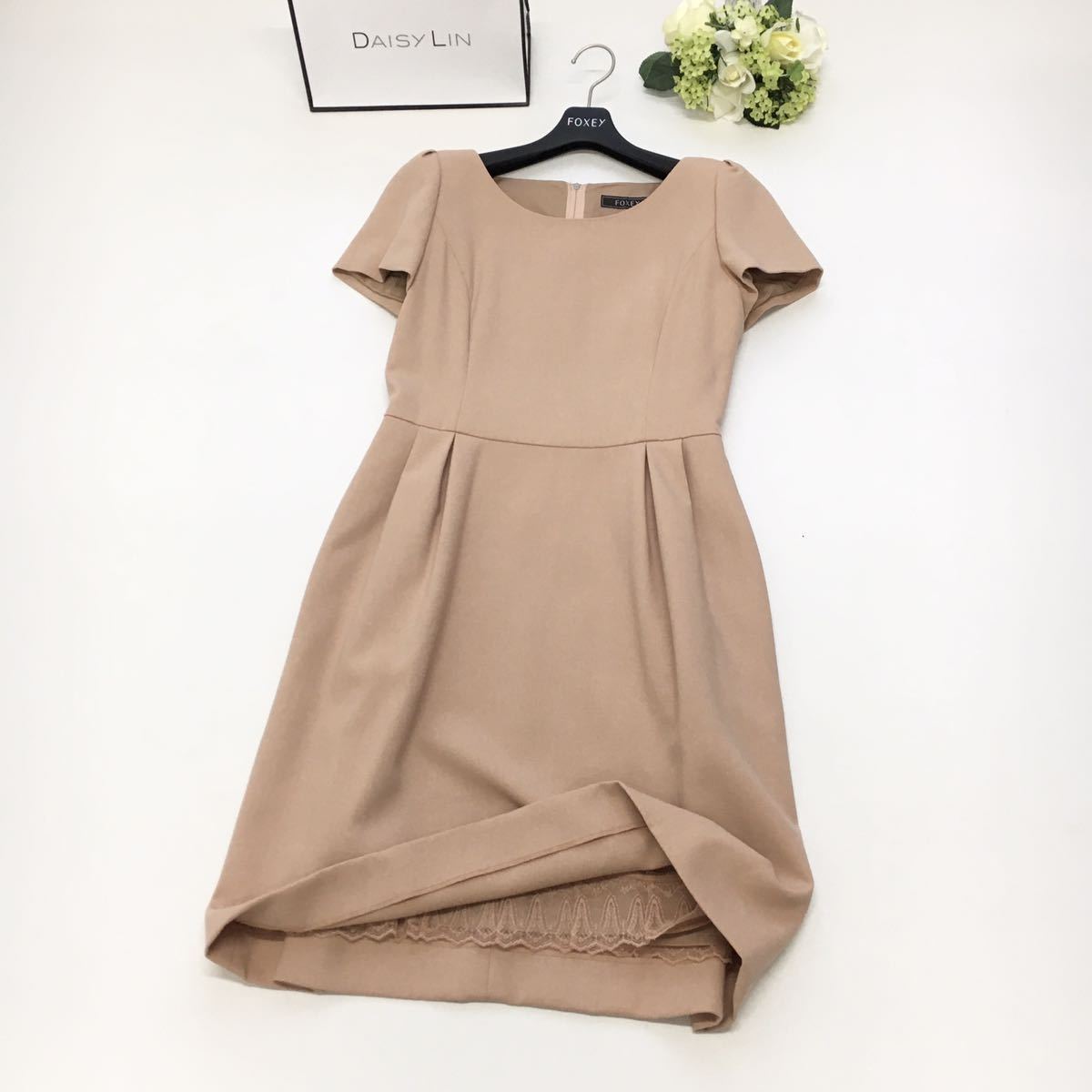 美品 フォクシー FOXEY ストレッチ ダブルフェイスワンピース-