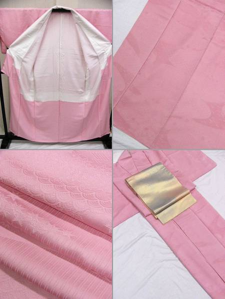 リサイクル品　はんなりとしたピンクい色系・鴇色の正絹色無地袷着物＋袋帯　Used美品　送料込み_画像2