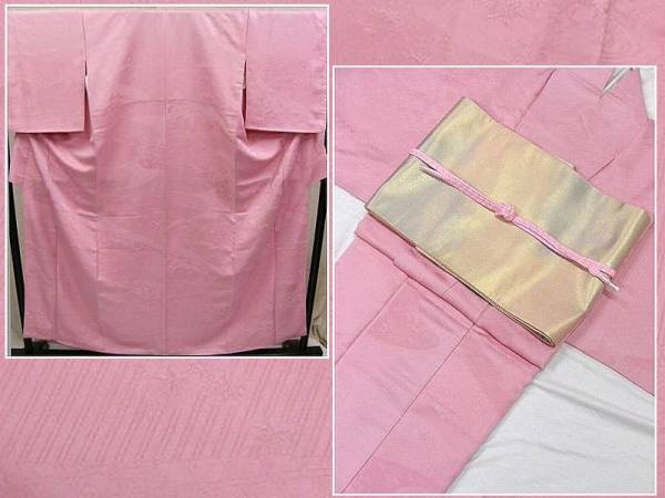リサイクル品　はんなりとしたピンクい色系・鴇色の正絹色無地袷着物＋袋帯　Used美品　送料込み_画像1
