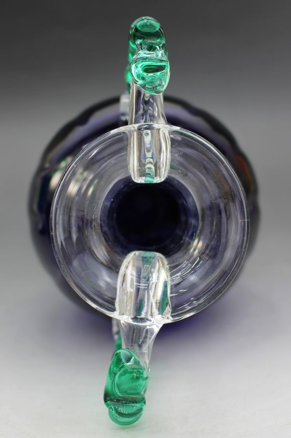 C-751 工芸 ガラス製 花瓶 両持ち手 高さ26センチ 蔵出 古玩_画像8