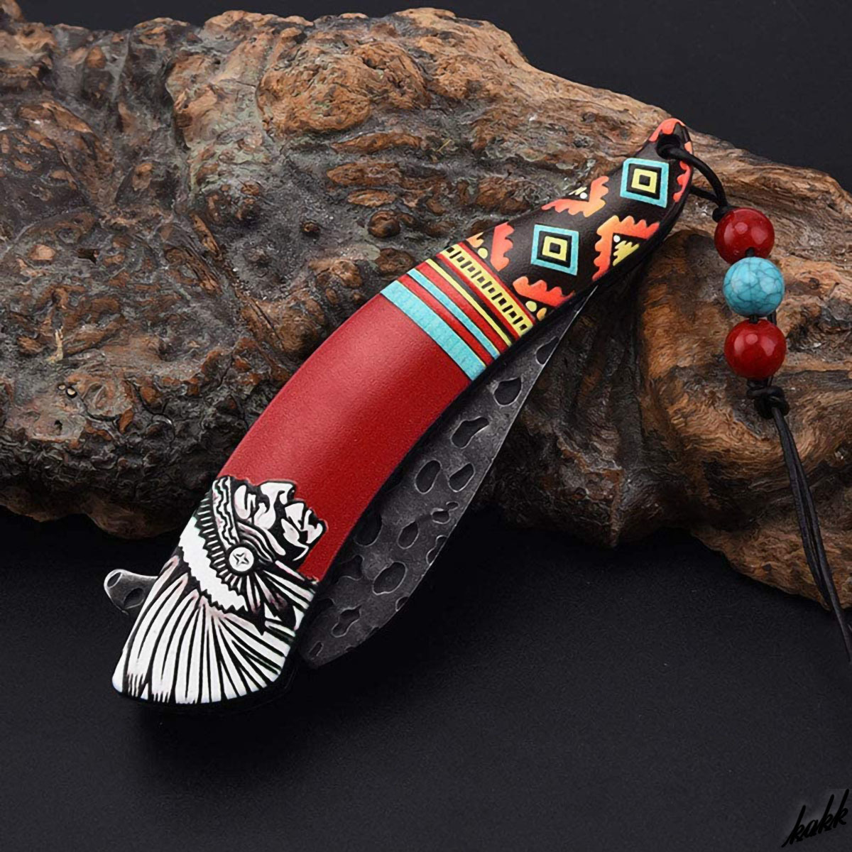 【アメリカインディアン風フォールディングナイフ】 折りたたみナイフ ステンレス鋼 ABSハンドル キャンプ サバイバル フィッシング