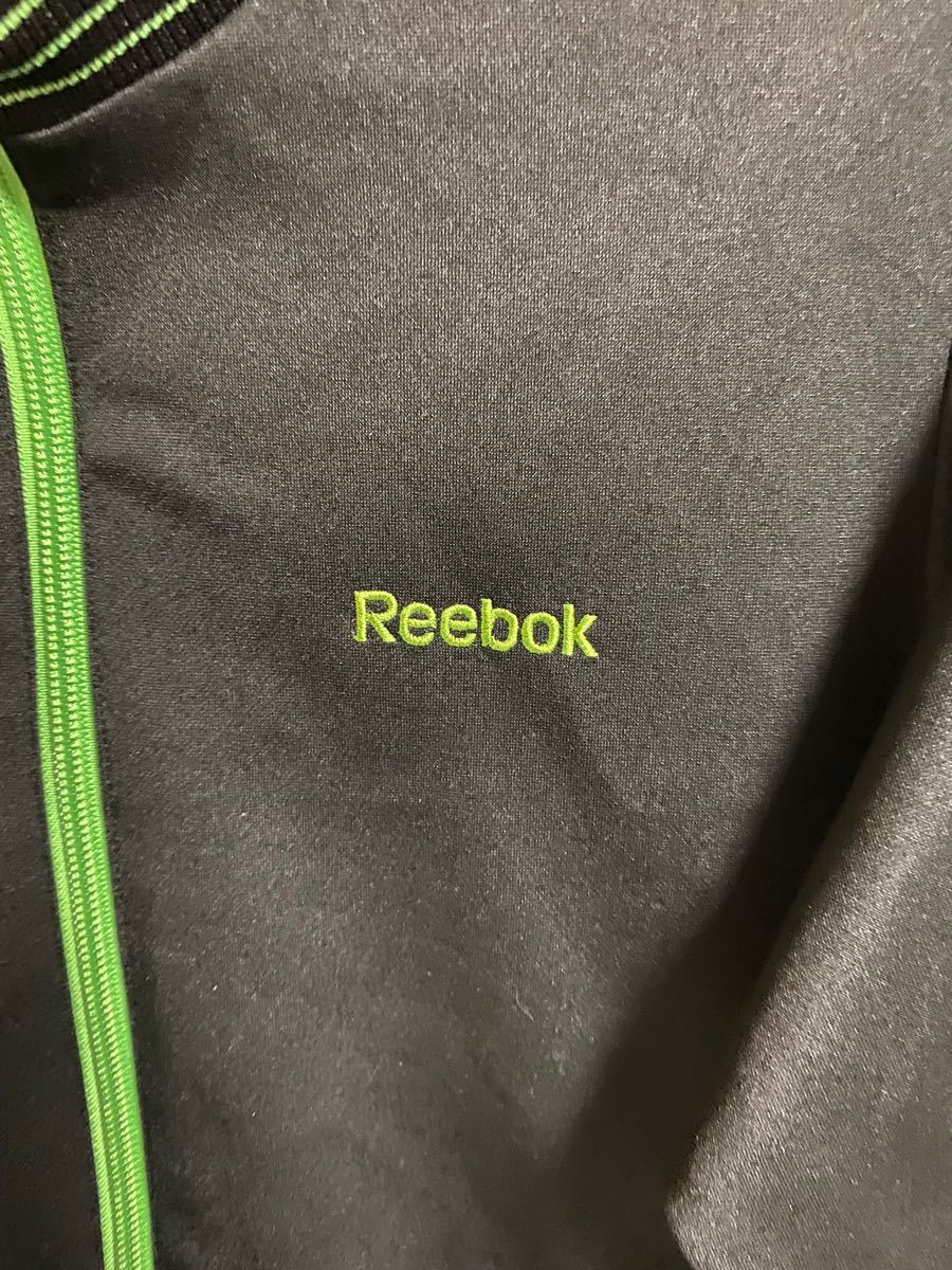 Reebok リーボック ワンポイントロゴジャージ Sサイズ 黒 緑 アスリート蛍光色
