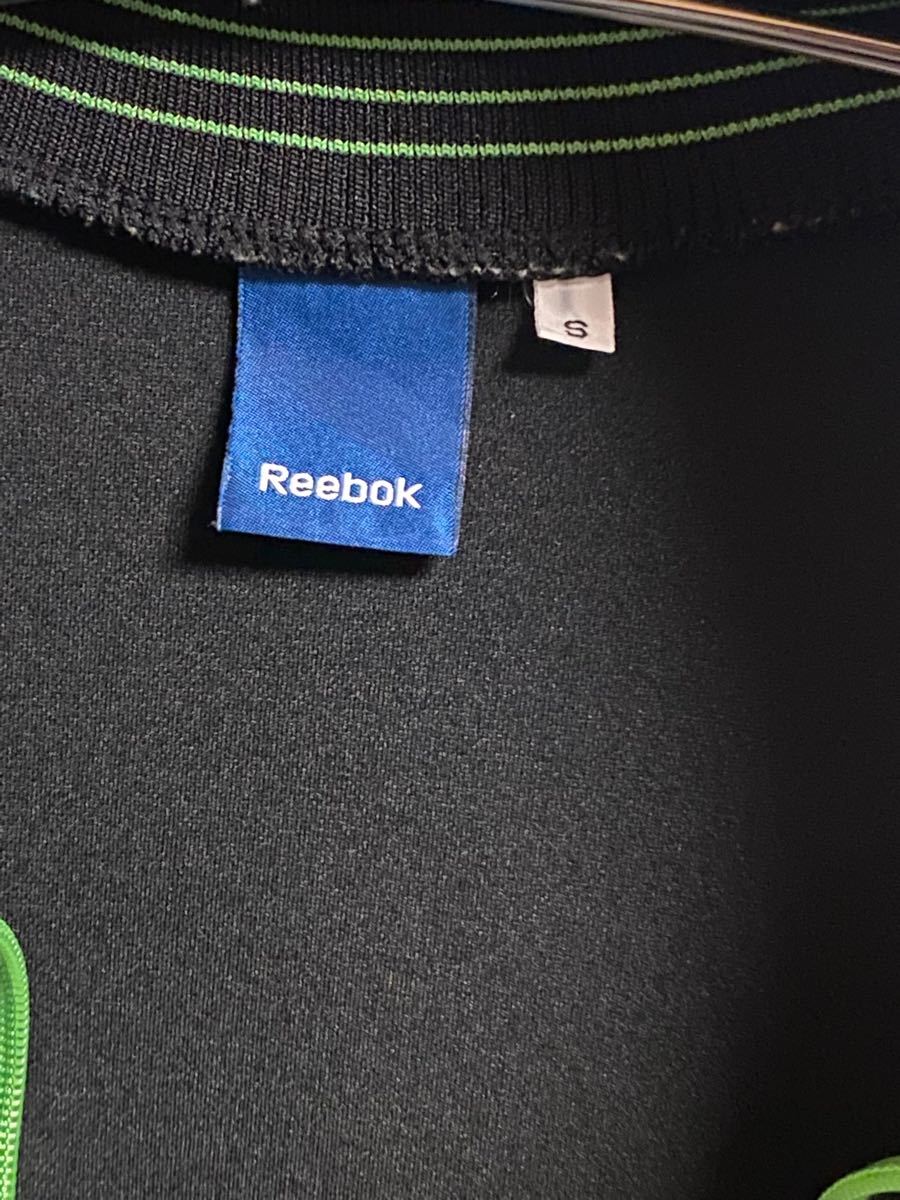 Reebok リーボック ワンポイントロゴジャージ Sサイズ 黒 緑 アスリート蛍光色