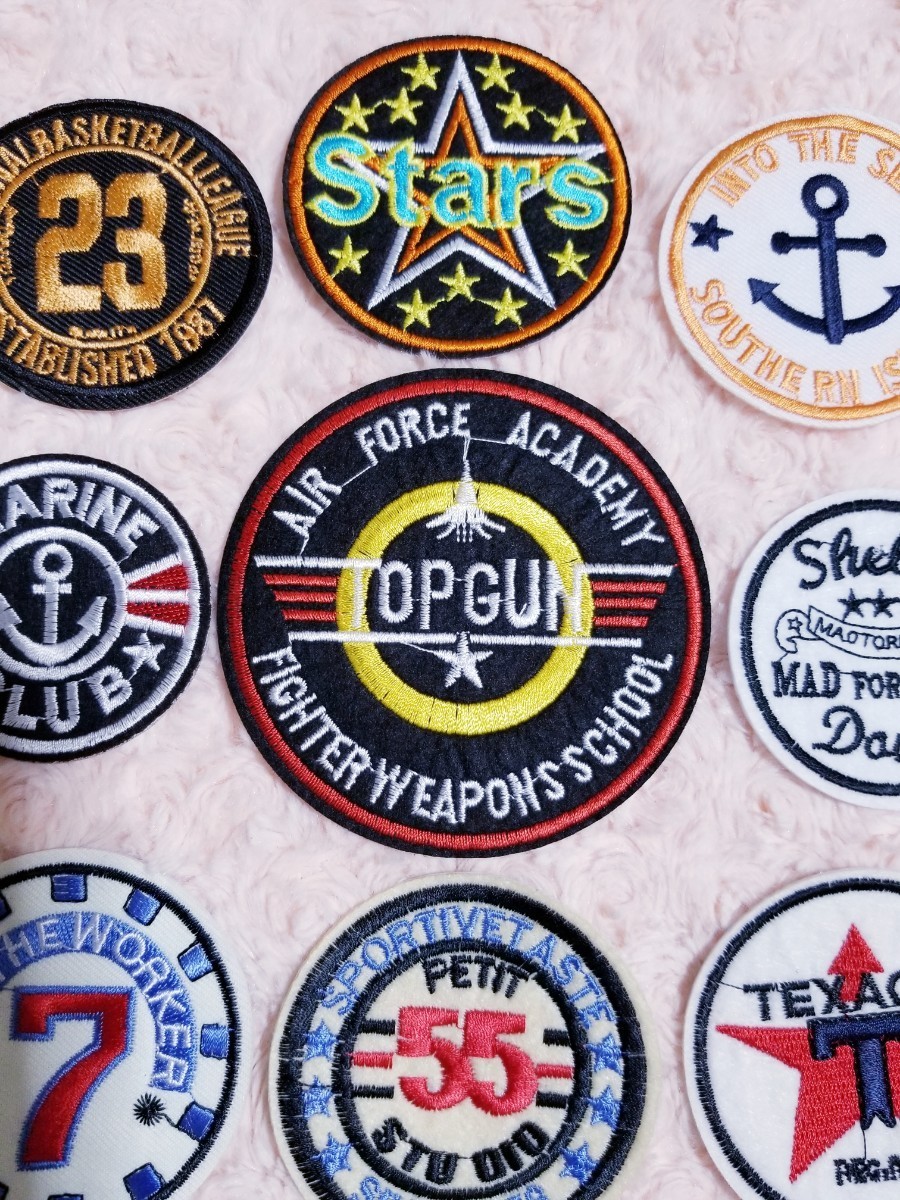 ワッペン アイロン サークル 丸型 15枚 セット リメイク TOPGUN  アメカジ 刺繍 新品 