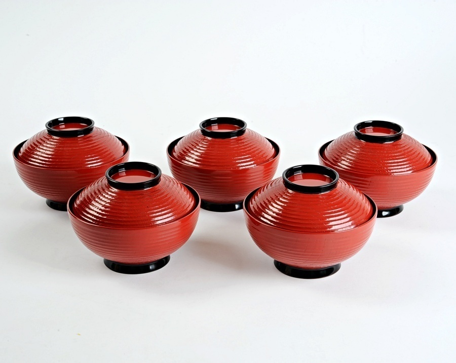 塗師 茶平一斎 作 輪島塗 沈金付 煮物椀 5客 共箱付 茶道具 懐石