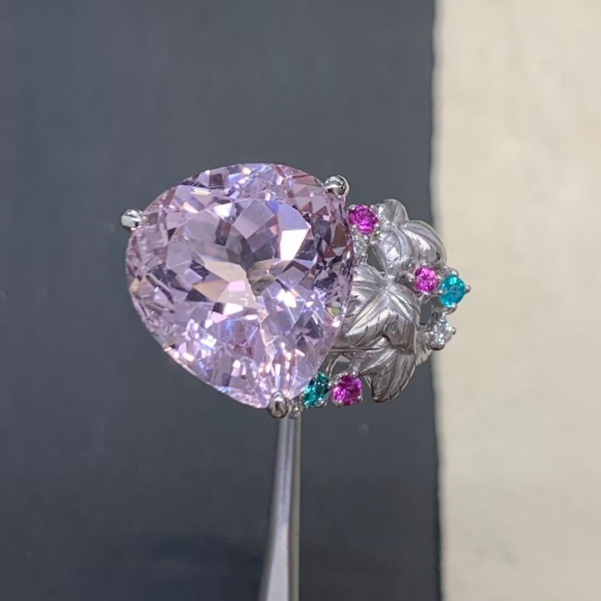 天然クンザイト18 78ct ダイヤモンド k18WG リング 指輪（¥198,000
