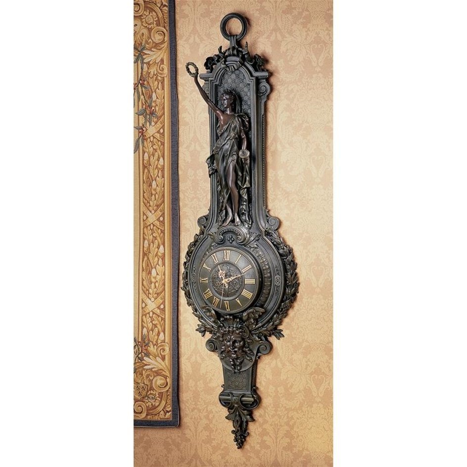 花輪を捧げる女性像　古典的壁掛け時計　フランスのアンティークから複製ローマ数字優雅掛け時計月桂樹葉壁飾り西洋彫刻洋風オブジェ