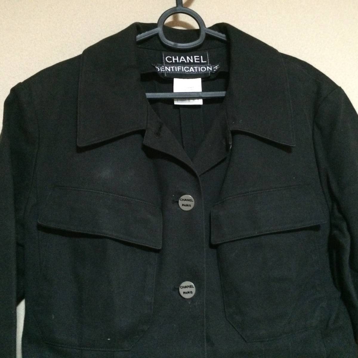 服 ☆CHANEL シャネル 本物 ☆ 36 ジャケット 紺 黒 ネイビー コットン