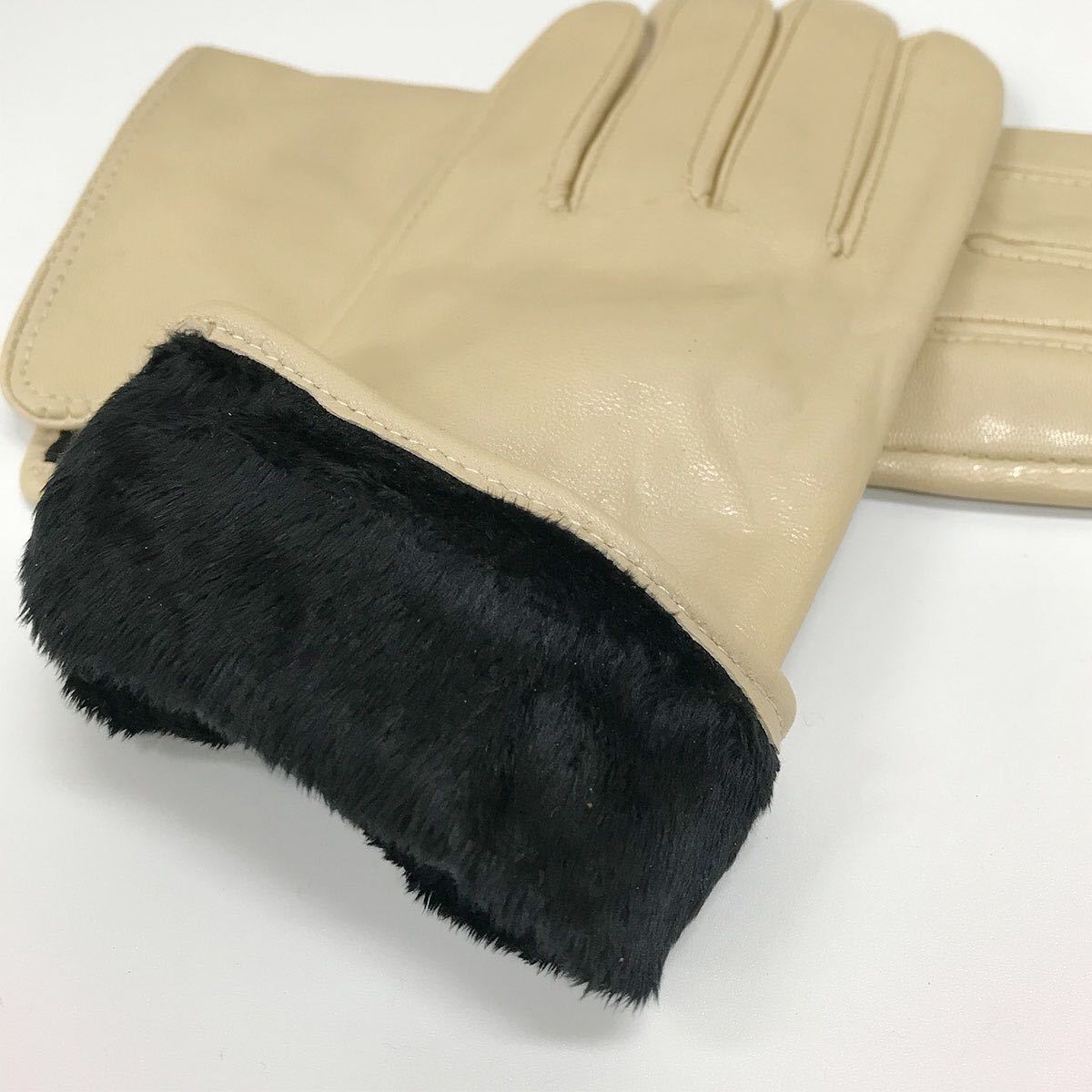 新品★特価★革手袋手袋　高級レザーグローブ　裏起毛　シンプル　ベージュ系