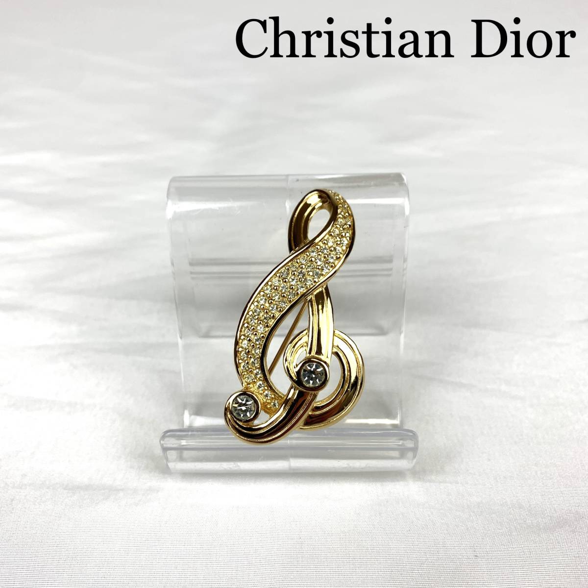 Christian Dior 希少 音符 ラインストーン ブローチ