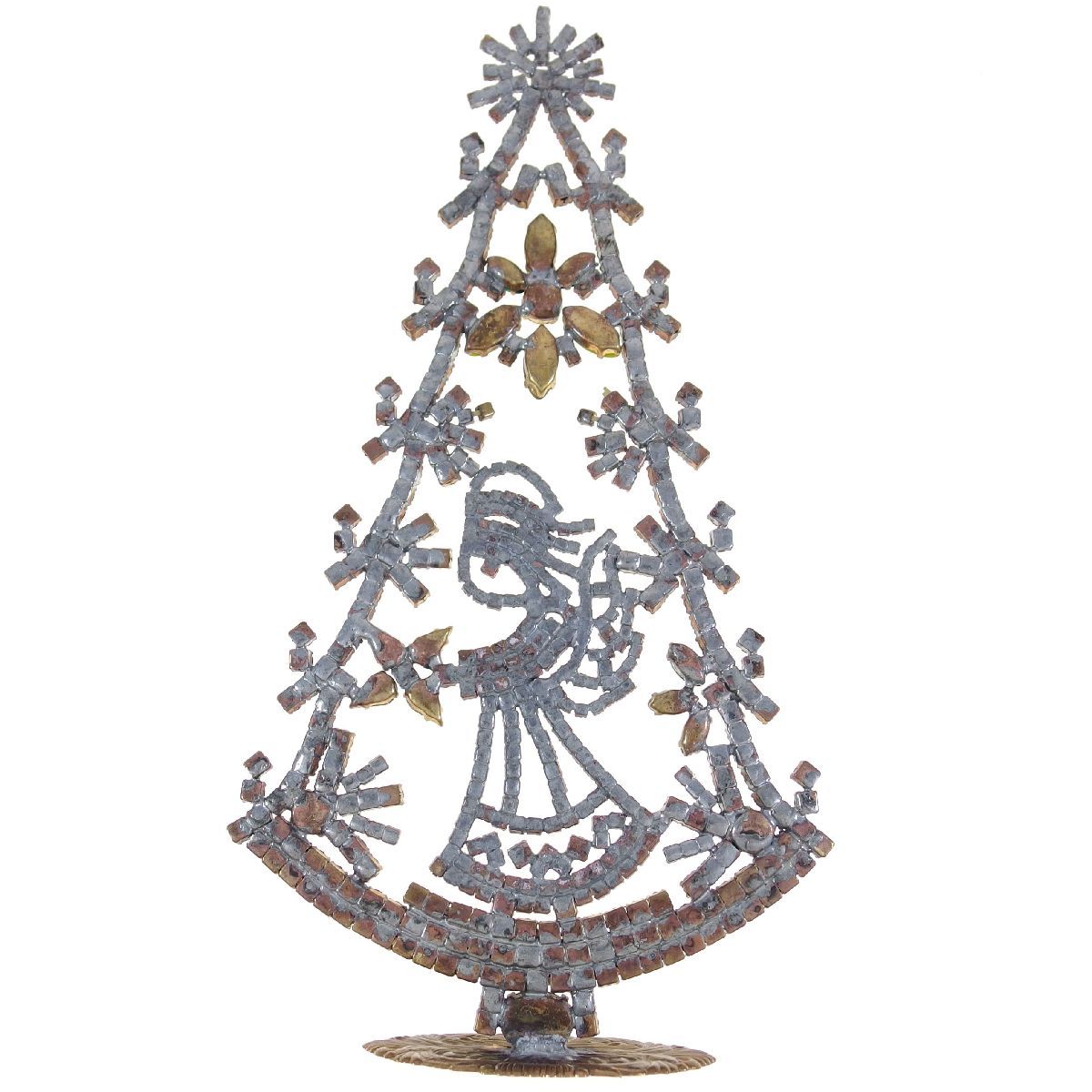 C5228◆ クリスマスツリーの置物 天使のデザイン入り * 高さ約20.8㎝ ◆ チェコ ガラス ラインストーン ◆ ハンドメイド ヴィンテージ ◆_画像4