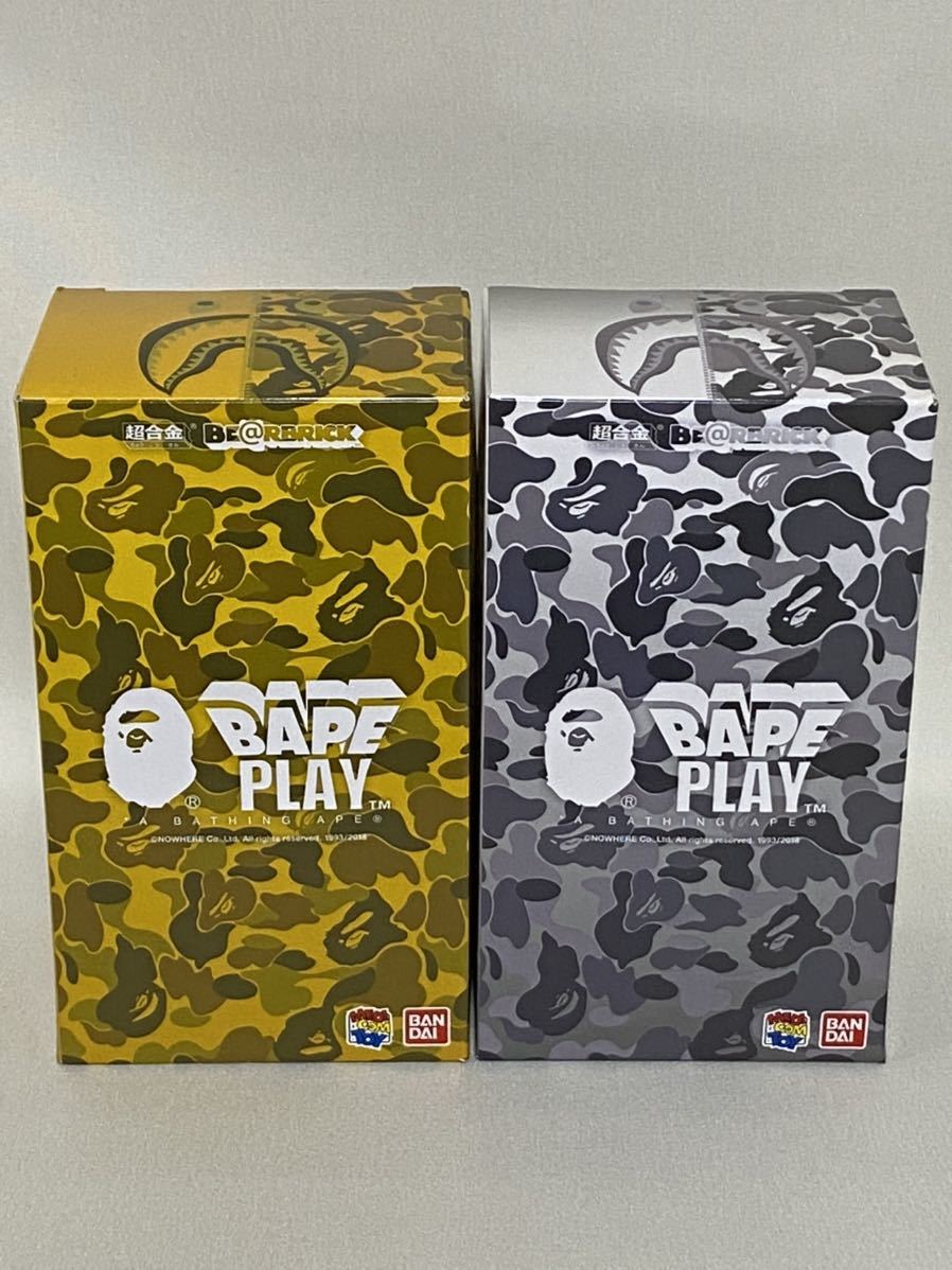 超合金 BAPE(R) CAMO SHARK BE@RBRICK GOLD SILVER 2体セット ベアブリック ベイプ エイプ カモ シャーク ゴールド シルバー_画像1