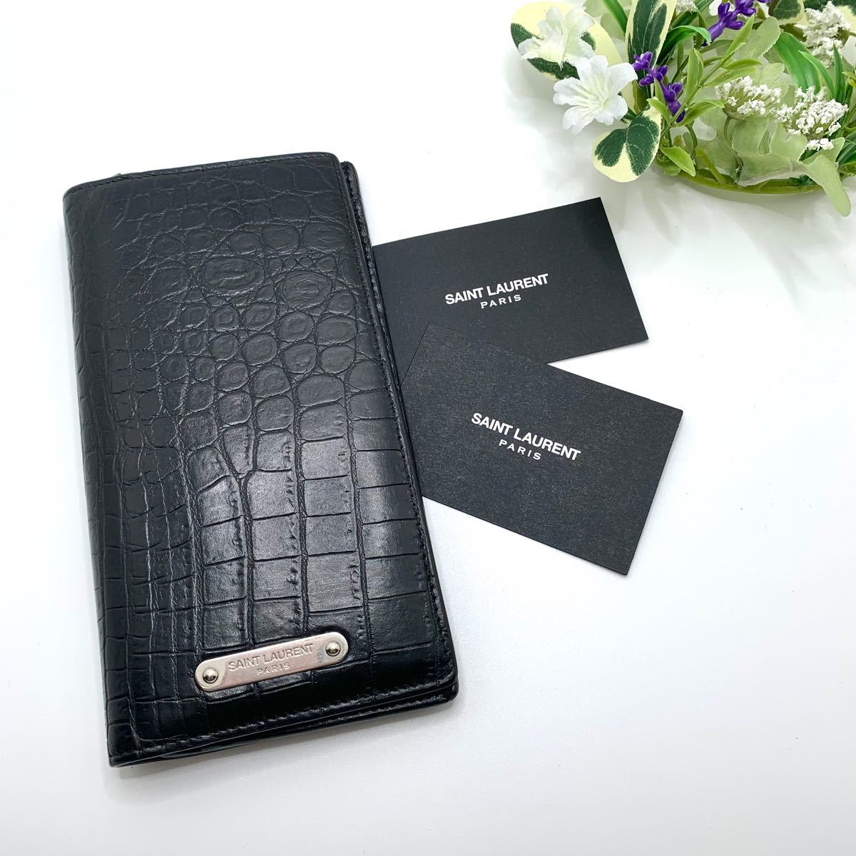 長財布 サンローラン メンズ財布 長財布 黒 クロコ型押し(¥24,800