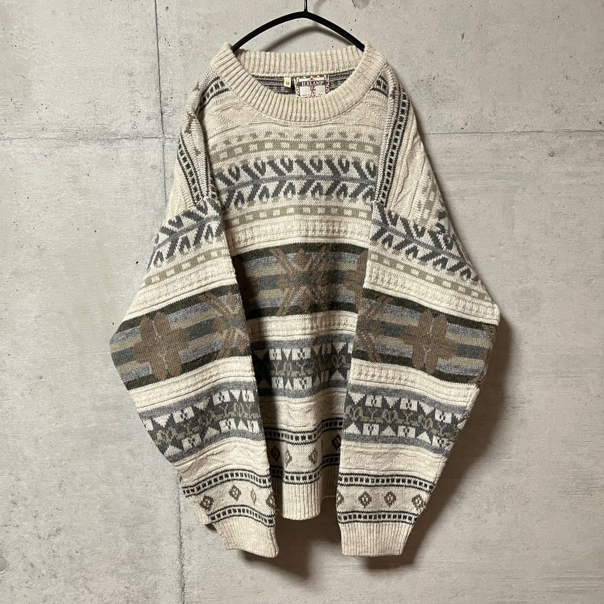 VINTAGE ヴィンテージ EU古着 イタリア製 総柄ニット フェアアイル柄