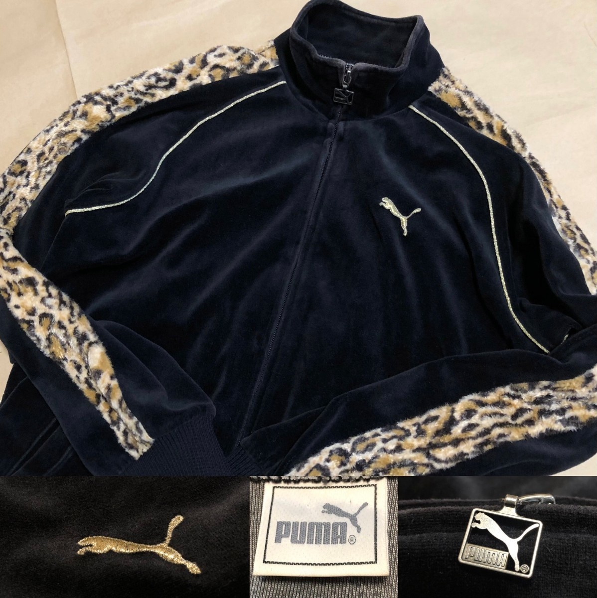 PUMA ジャージ M 黒金 ヒョウ柄 プーマ トラックジャケット PUMA ジャージ M 黒金 ヒョウ柄 プーマ トラックジャケット