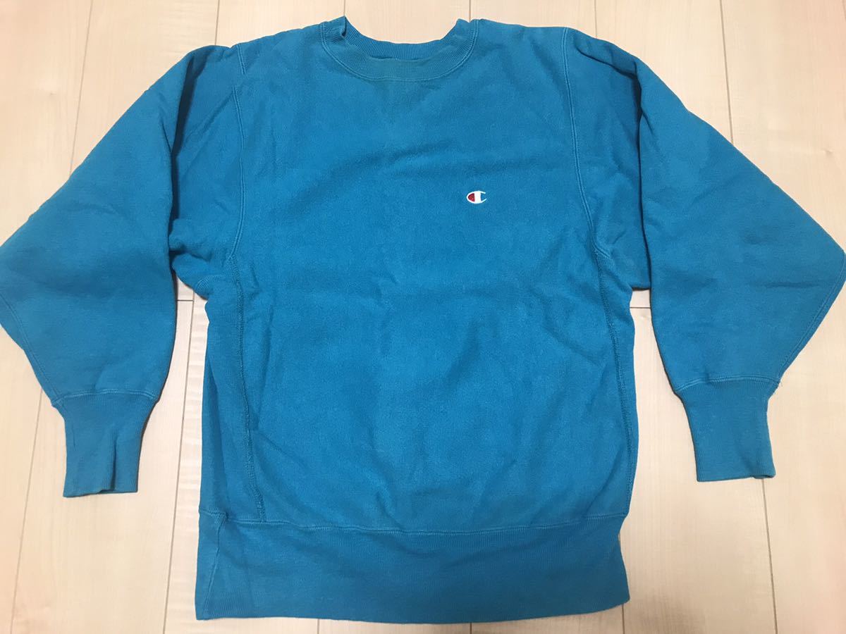 90s USA製】ターコイズブルー 美品 Mサイズ チャンピオン リバース