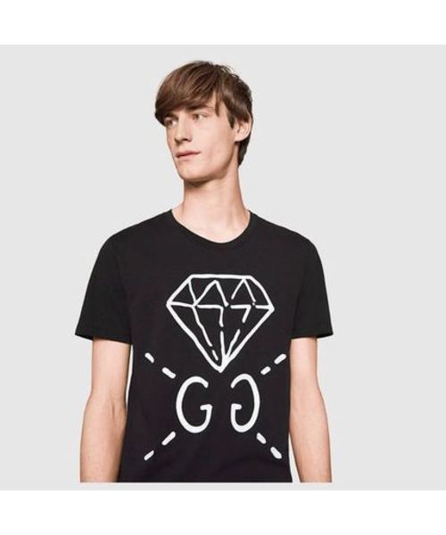 国内正規 希少 GUCCI GHOST TEE ゴースト ダイヤ GG プリント クルーネック Tシャツ CA37394 グッチ ブラック 日本新作 GUCCI Tシャツ ゴースト Tシャツ/カットソー(半袖/袖なし)