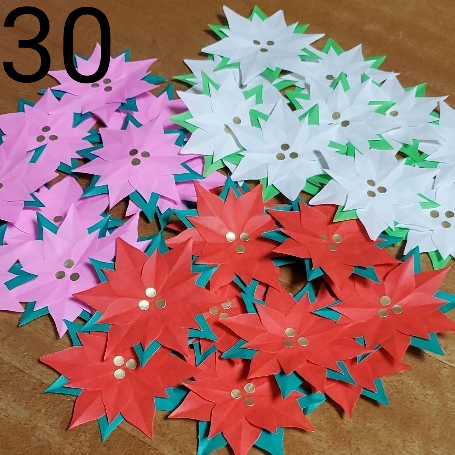 折り紙 ポインセチア・白と赤とピンク 30枚セット｜PayPayフリマ