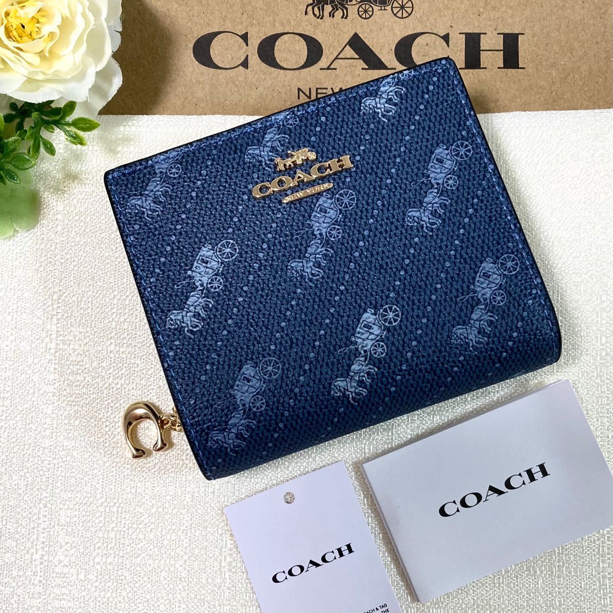 値下げ!!!! coach コーチ 財布 ミニ財布 折りたたみ財布 ネイビー-