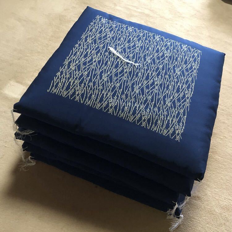 美品 座布団 5枚組 54×60 高級座布団 来客用 ブルー 昭和レトロ ケース付き