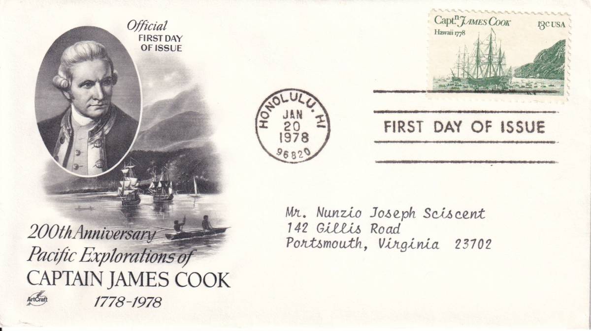 【ＦＤＣ】著名人：ジェームズ・クック、帆船（１９７８年）（３）（アメリカ）　t2701_画像1