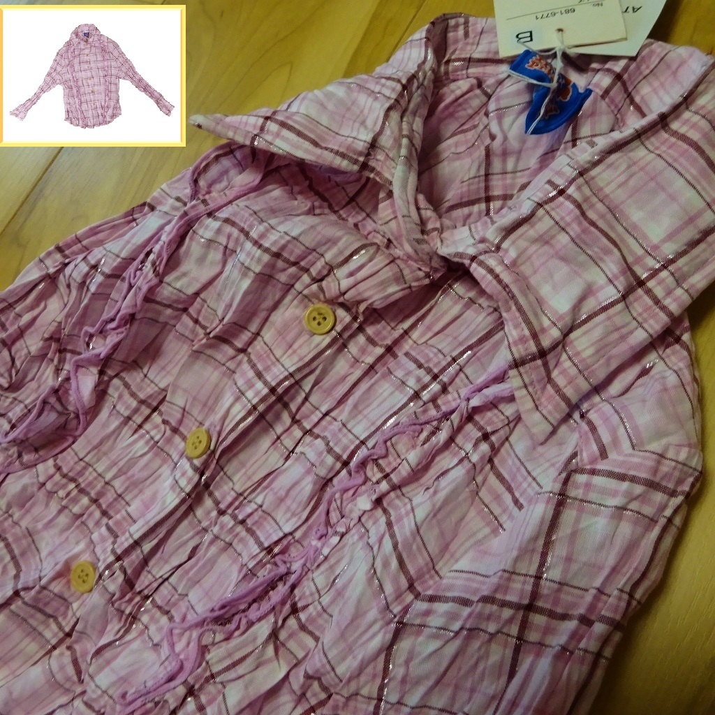 新品 クリンクルシャツ【 KIDS １３０～１４０ cm 】ピンクチェック 長袖 綿100_画像7