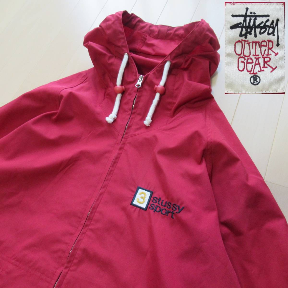 ★即決送込★大きめ 90s 白タグ OLD STUSSY ナイロンパーカー ステューシー オールド oldstussy m sport スポーツ l xl OZ製 red 赤 えんじ