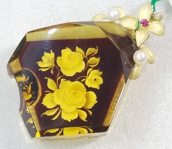 ☆最終80%OFF 琥珀 天然石 ネックレス コニャック インタリオ彫り