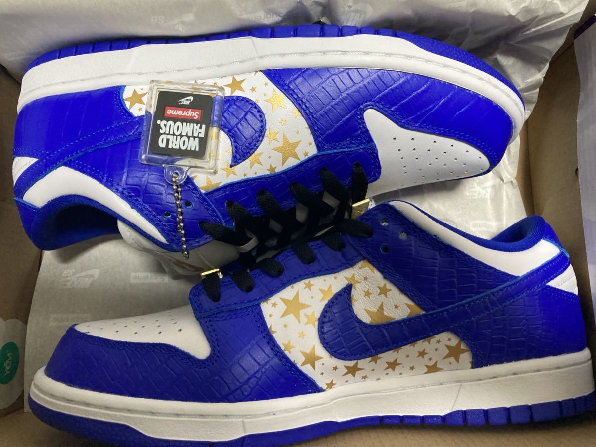 送料無料 新品 US8 26cm SUPREME NIKE SB DUNK LOW OG QS GOLD STARS WHITE/HYPER BLUE 青 ブルー DH3228-100 シュプリーム ダンク ロー