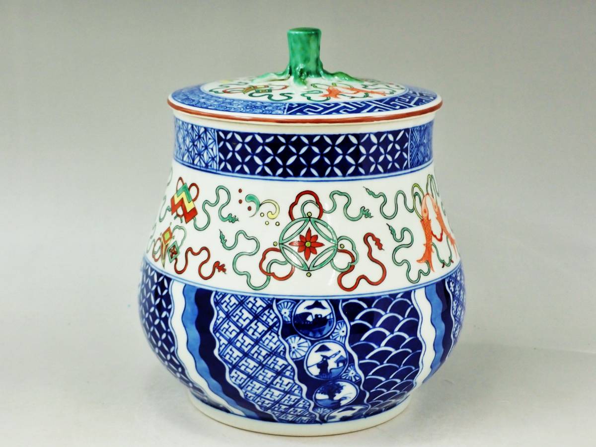 桃山窯 橋本喜泉 造 色絵祥瑞宝尽し 水指 共箱 未使用保管品/茶道具