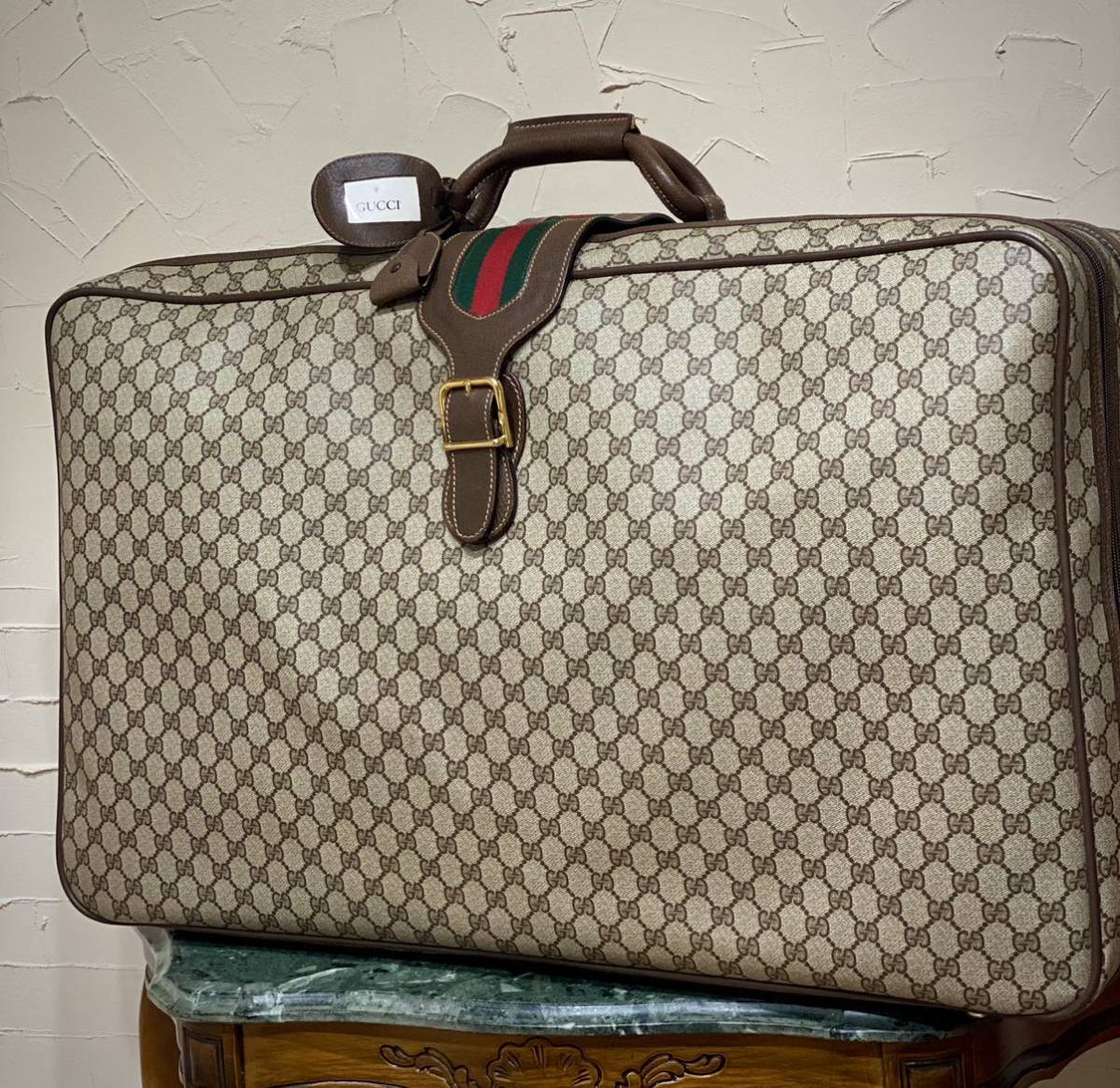 希少 美品 80'S OLD GUCCI シェリーライン スーツケース GGキャンバス×レザー 旅行鞄 トランクケース トラベルバッグ  ヴィンテージバッグ