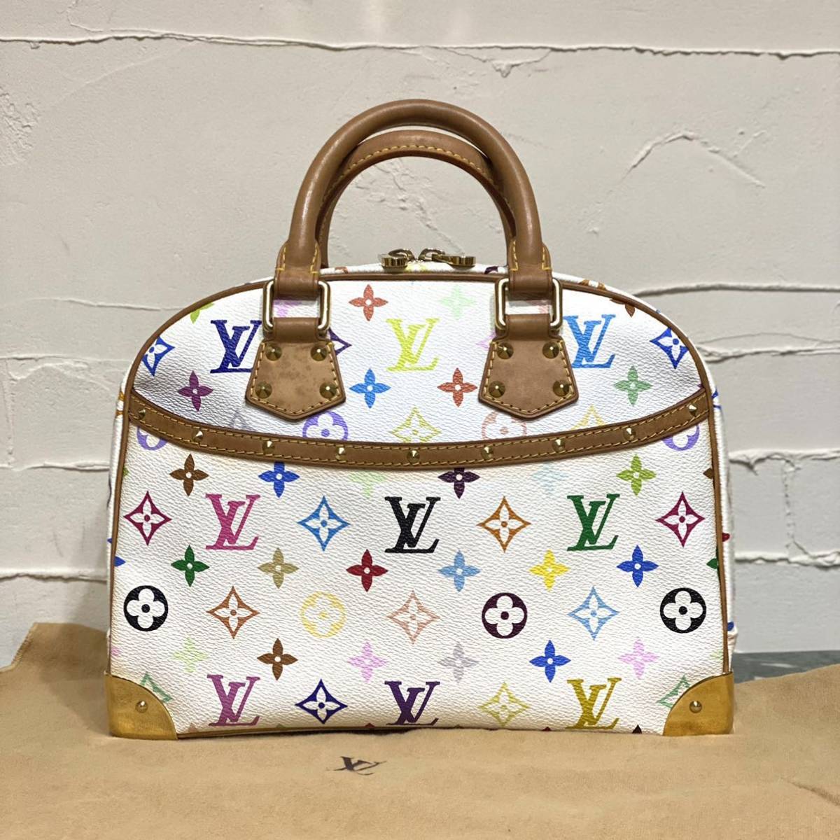 希少 良品 Louis Vuitton モノグラムライン マルチカラー ドーヴィル ハンドバッグ ヴィンテージバッグ レア 廃盤