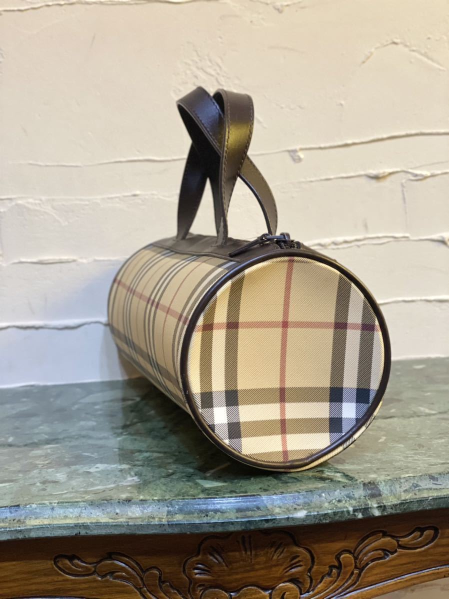 希少デザイン 美品 BURBERRY LONDON 筒型 ハンドバッグ ミニボストン型 ノバチェック バーバリーチェック ヴィンテージバッグ