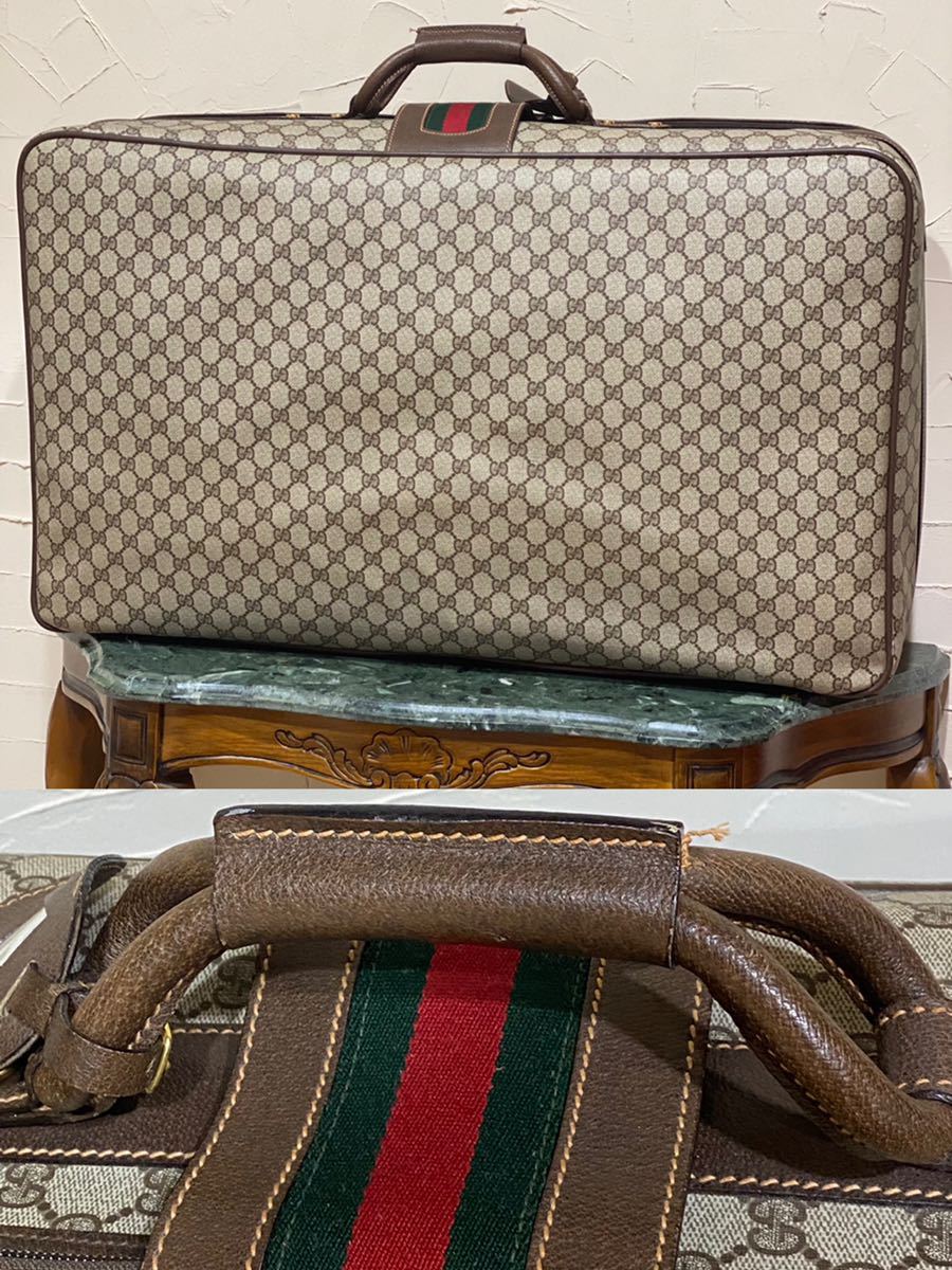 希少 美品 80'S OLD GUCCI シェリーライン スーツケース GGキャンバス×レザー 旅行鞄 トランクケース トラベルバッグ  ヴィンテージバッグ