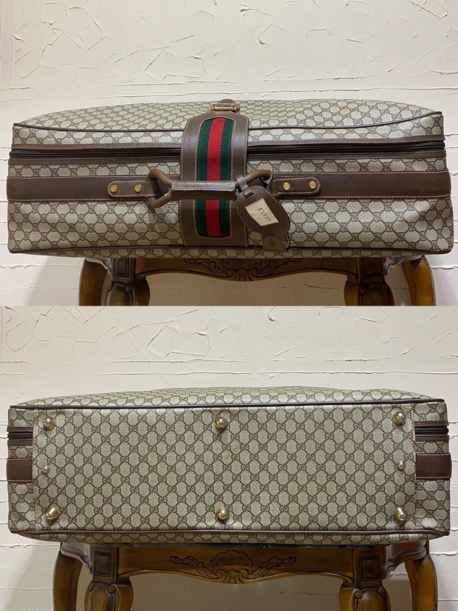 希少 美品 80'S OLD GUCCI シェリーライン スーツケース GGキャンバス×レザー 旅行鞄 トランクケース トラベルバッグ  ヴィンテージバッグ