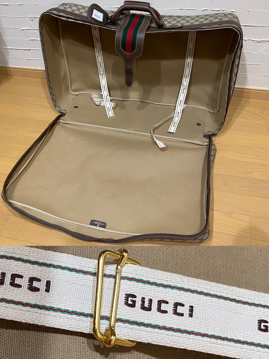 希少 美品 80'S OLD GUCCI シェリーライン スーツケース GGキャンバス×レザー 旅行鞄 トランクケース トラベルバッグ  ヴィンテージバッグ