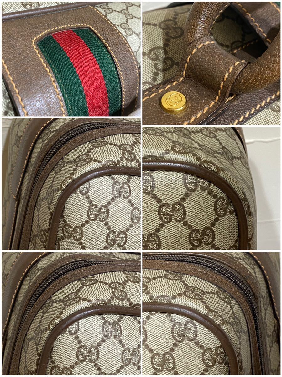 希少 美品 80'S OLD GUCCI シェリーライン スーツケース GGキャンバス×レザー 旅行鞄 トランクケース トラベルバッグ  ヴィンテージバッグ