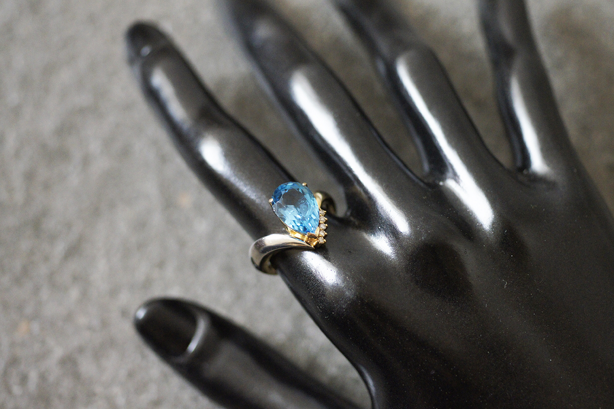 大粒 3.78ct ブルー トパーズ 天然 ダイヤモンド K18 Pt 900 コンビ
