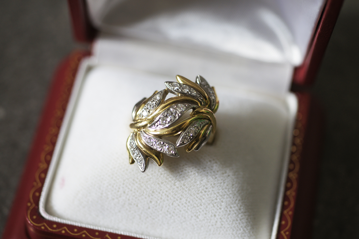 定番 天然 ダイヤモンド 0.55ct K18 YG Pt 900 コンビ ヴィンテージ