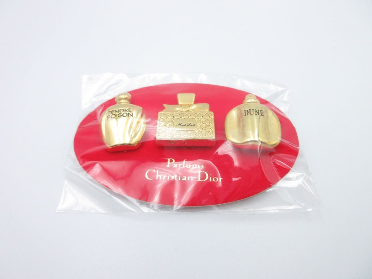 【未使用】3set●Parfums Christian Dior ブローチ バッジ 香水瓶 ロゴ クリスチャン ディオール ヴィンテージ アクセサリー B24