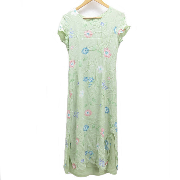 X★UK製 ローラアシュレイ Laura Ashley 花柄 半袖ワンピース ドレス【9】緑LADIES/219【中古】_画像1