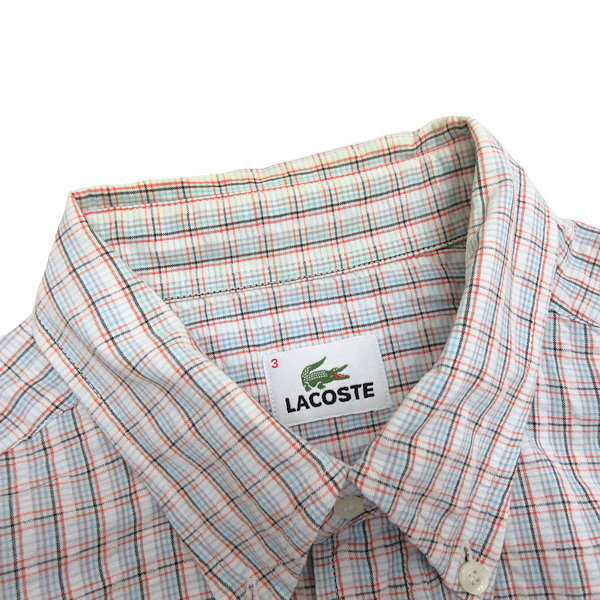 y■ラコステ/LACOSTE シアサッカー ボタンダウン半袖シャツ■白【3】MENS/レトロ/95【中古】_画像2