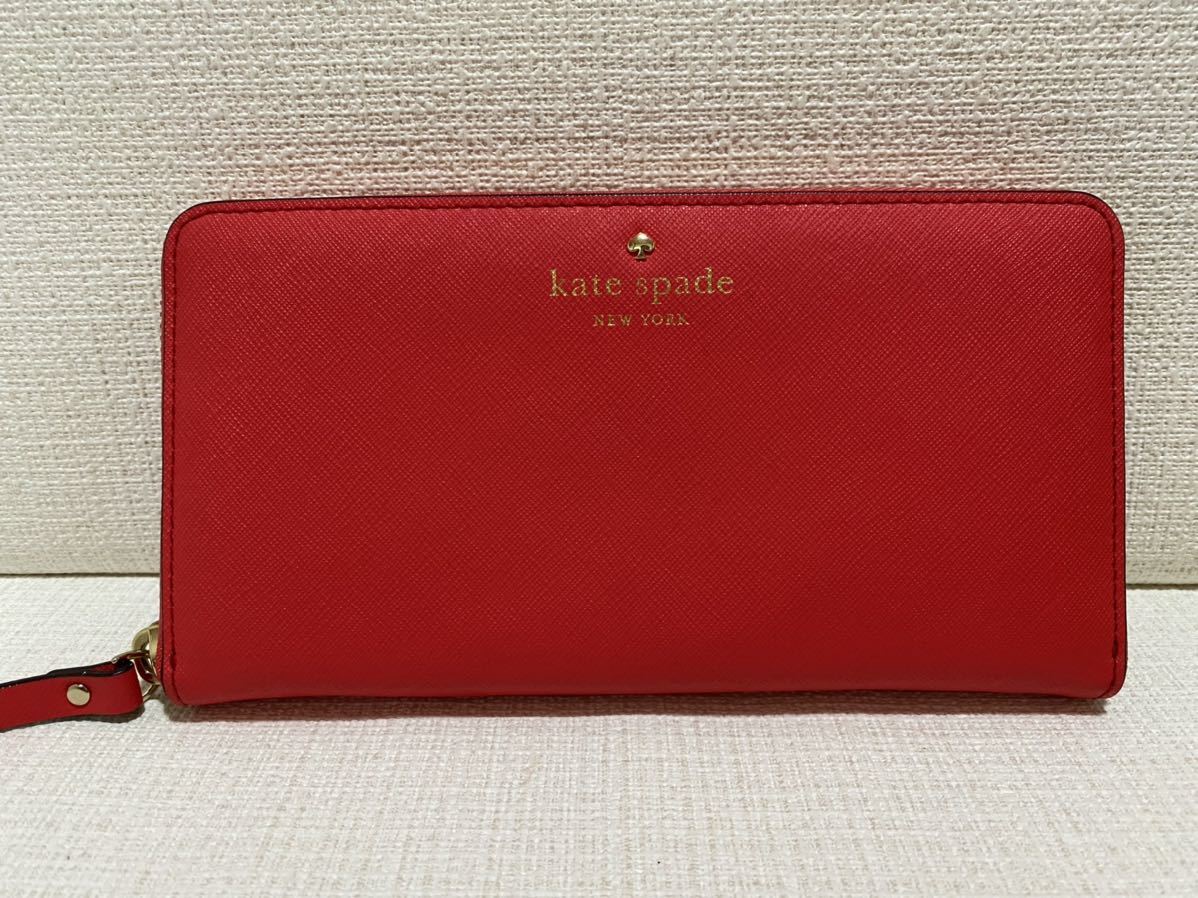 新品☆可愛い赤色☆ケイトスペードkate spade New Yorkラウンドジップロング長財布水玉模様