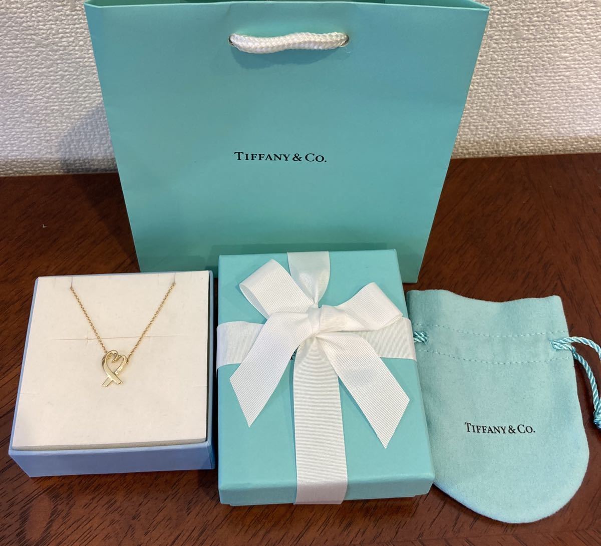  new goods regular goods Tiffany tiffany&co necklace la vi ng Heart yellow gold K18 case pouch paper bag ribbon Gold Heart 