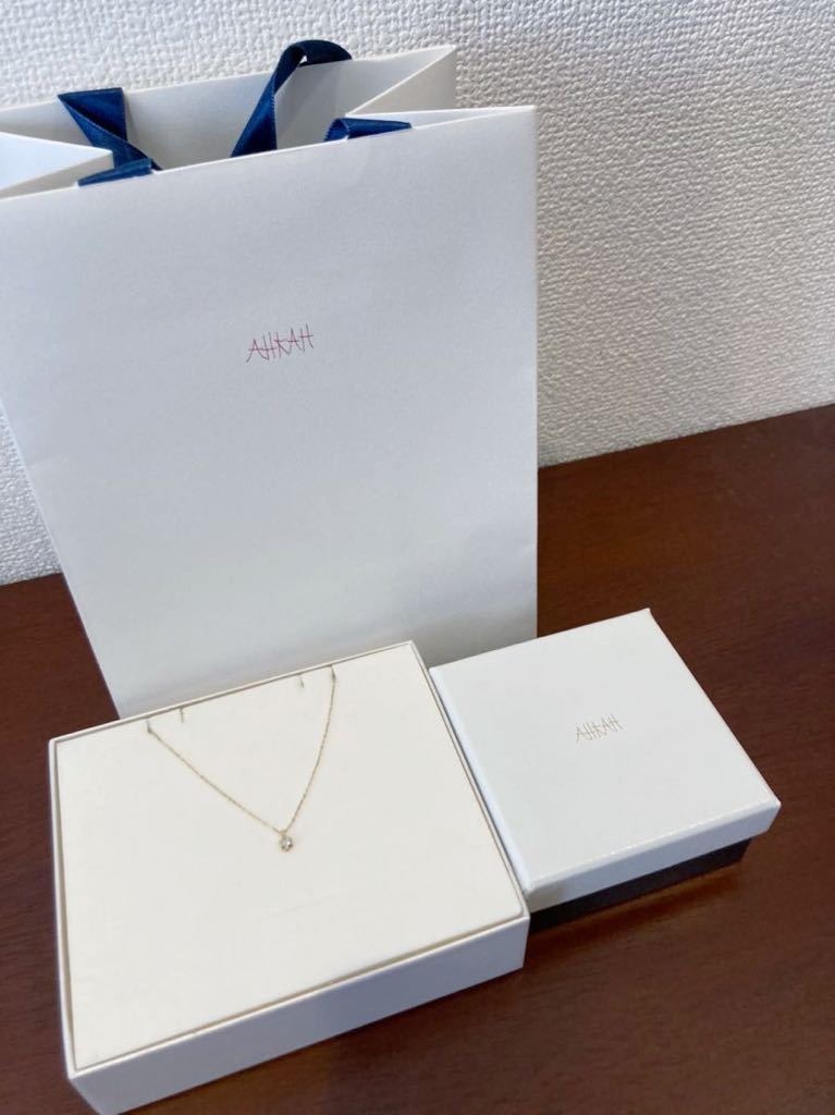  new goods regular goods AHKAH Ahkah tia necklace k18 yellow gold diamond box paper bag ribbon present necklace 