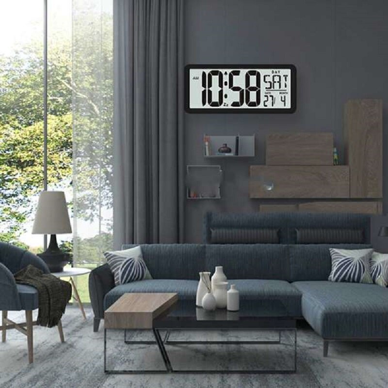 人気 13.8インチ大型デジタルジャンボ目覚まし時計 スクエア ウォールクロック 壁掛け 卓上 時計 大型 日付 湿度 インテリア オフィス_画像5