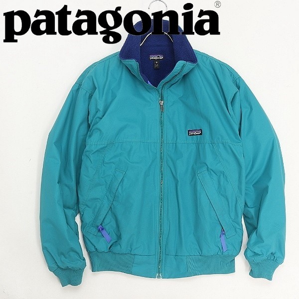 【T495】USA製●90's patagonia / パタゴニア 91年製 28131 裏地フリース ナイロン シェルド シンチラ ジャケット エメラルドグリーン S_画像1