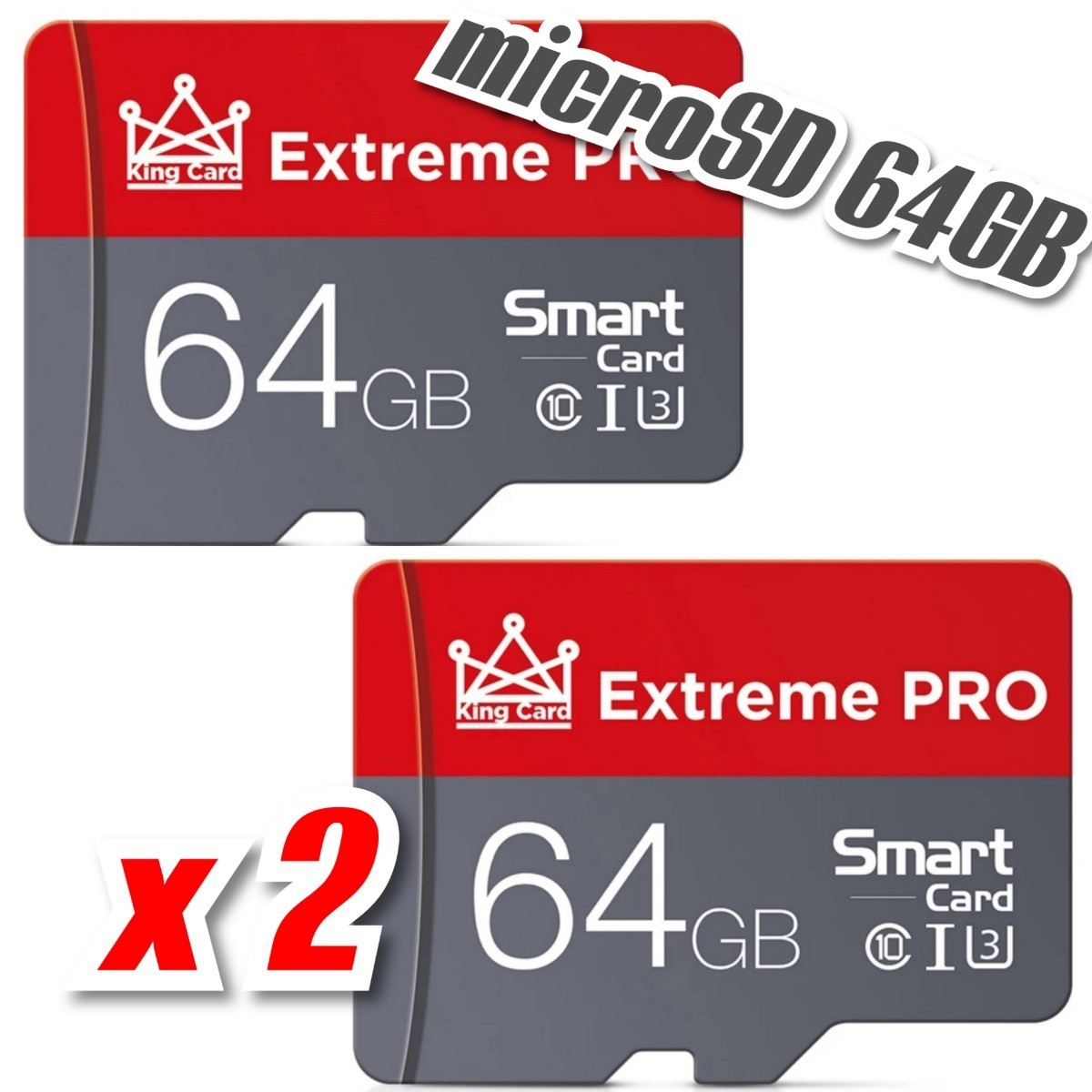 マイクロSDカード 64GB 2枚 class10 UHS-I対応 microSD EXTREME PRO RED-GRAY