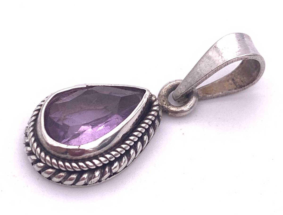  natural stone amethyst ( purple crystal )silver925 top /HANDMADE-A24